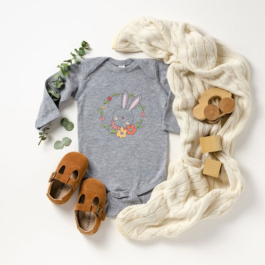 Easter Bunny Flower Wreath | Baby Long Sleeve Onesie