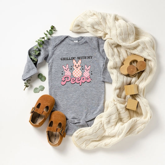 Chillin' With My Peeps Checkered | Baby Long Sleeve Onesie