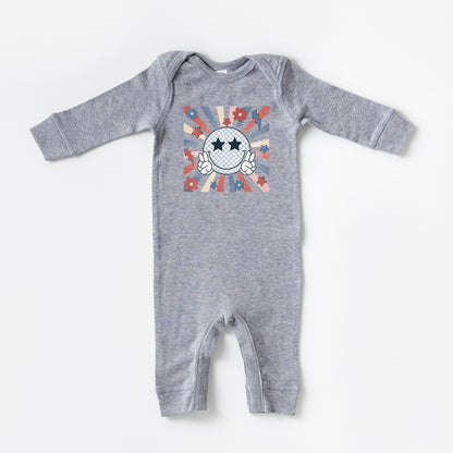 Smiley Peace Sign Flowers | Baby Romper