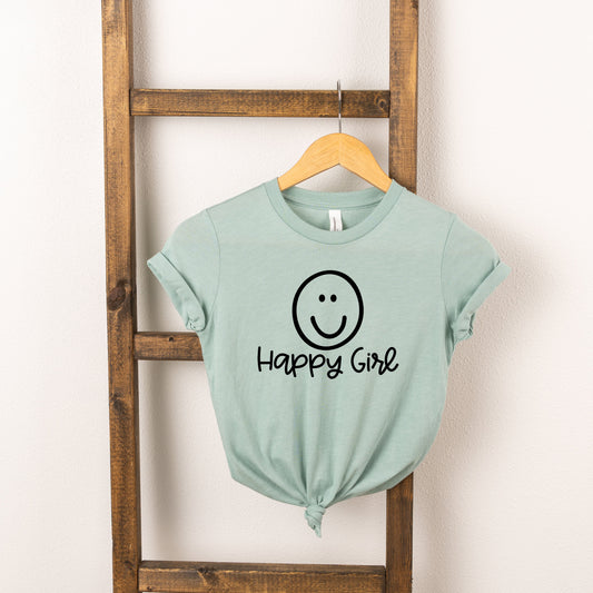 Happy Girl Smiley Face | Youth Short Sleeve Crew Neck