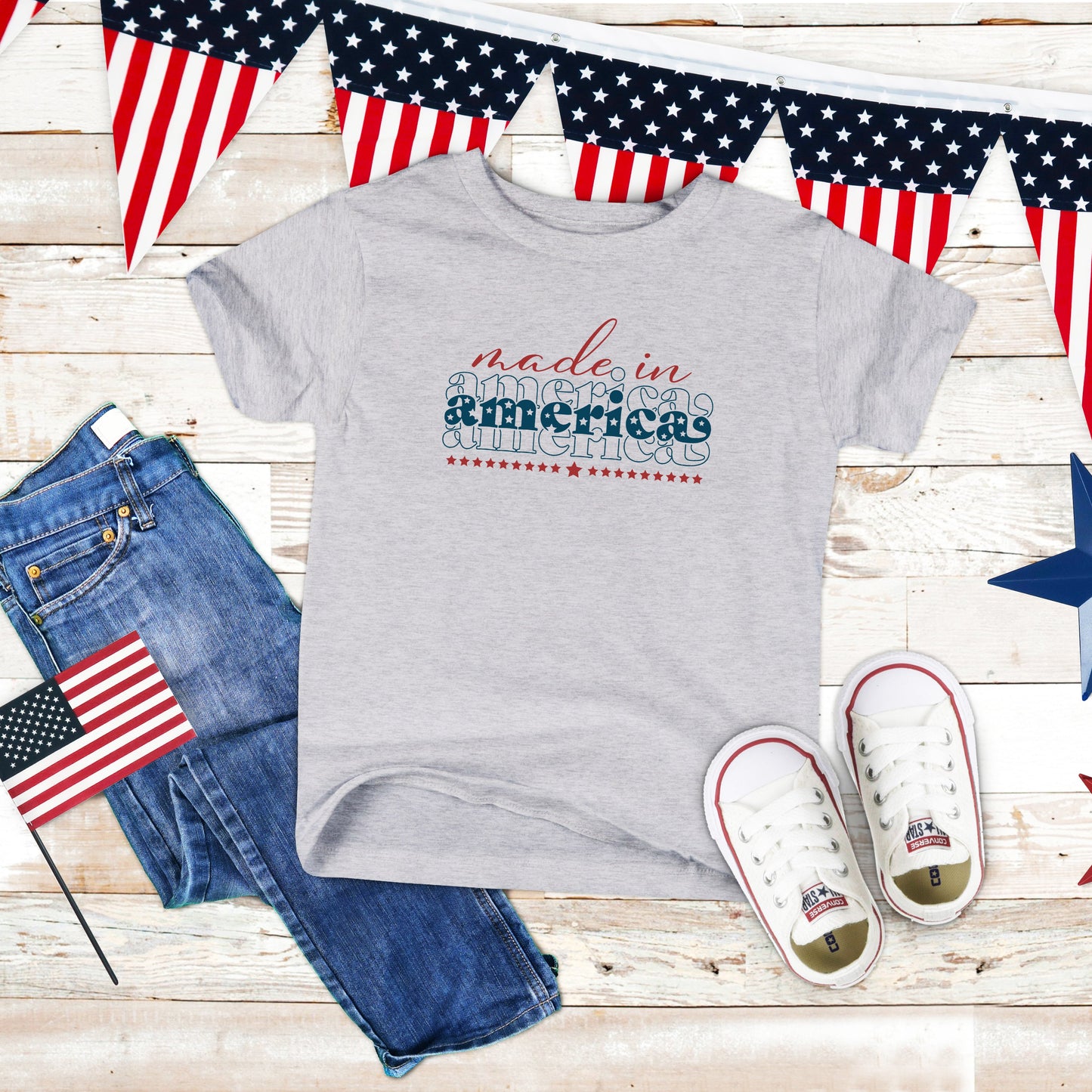 Made In America Stacked | Youth Short Sleeve Crew Neck