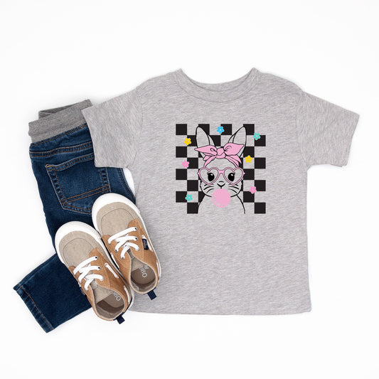 Groovy Checkered Bunny | Toddler Short Sleeve Crew Neck