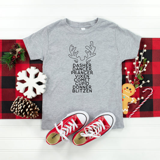 Reindeer Names Antlers | Toddler Short Sleeve Crew Neck