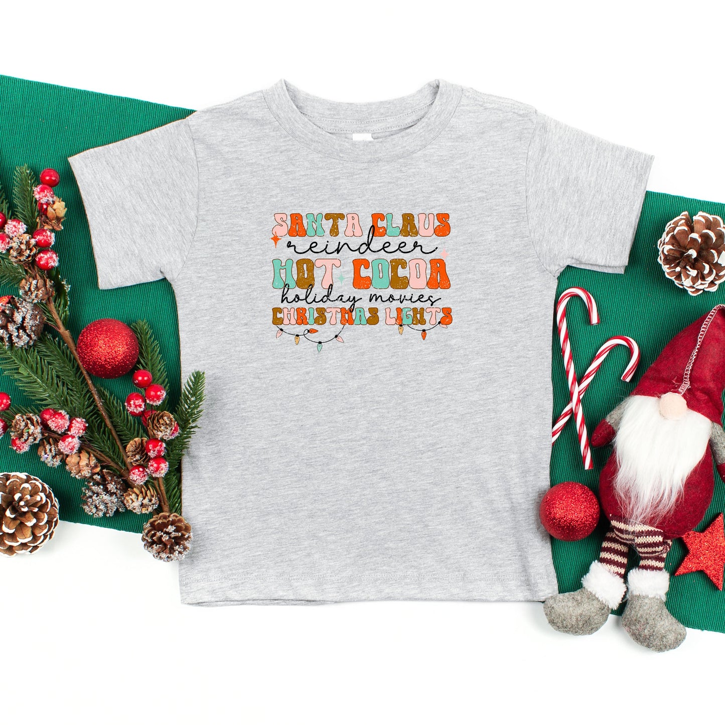 Santa Cocoa Christmas Lights | Toddler Short Sleeve Crew Neck