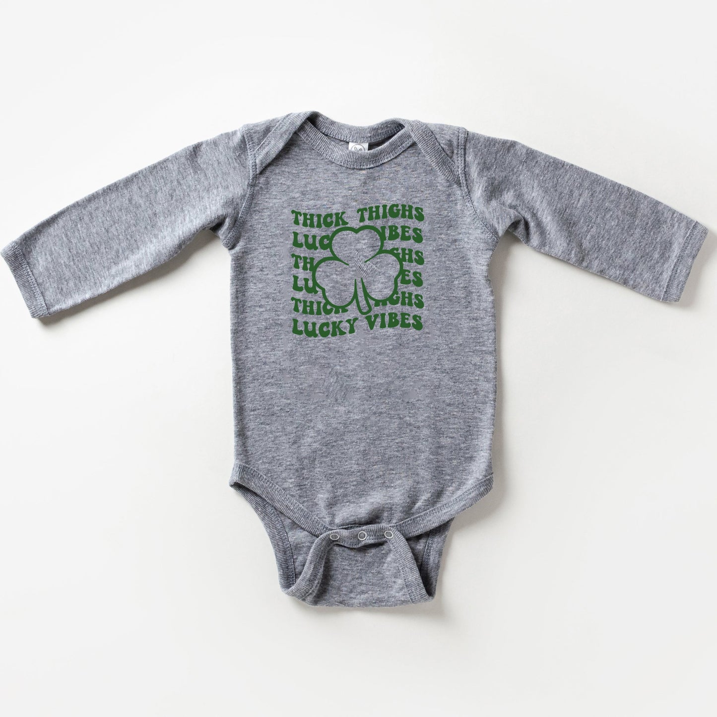 Thick Thighs Lucky Vibes | Baby Long Sleeve Onesie