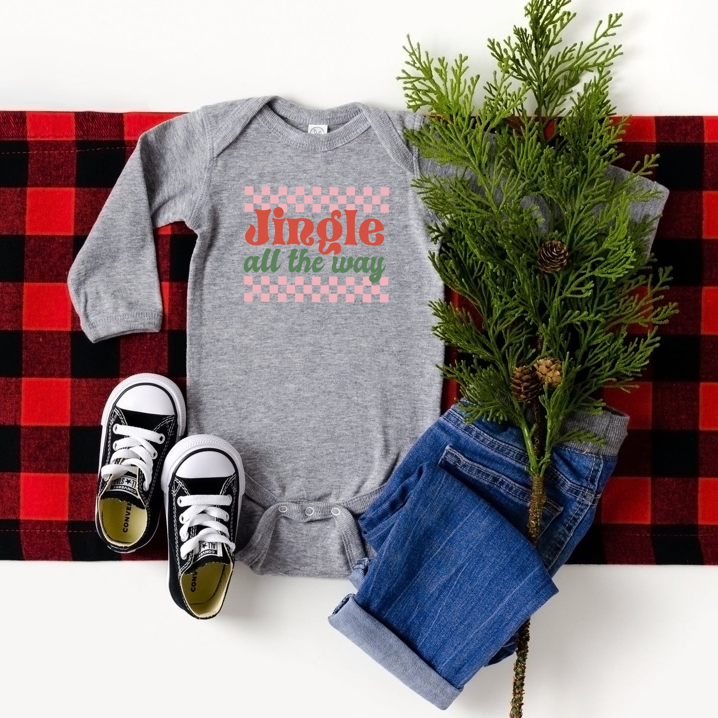 Jingle All The Way Checkered | Baby Long Sleeve Onesie