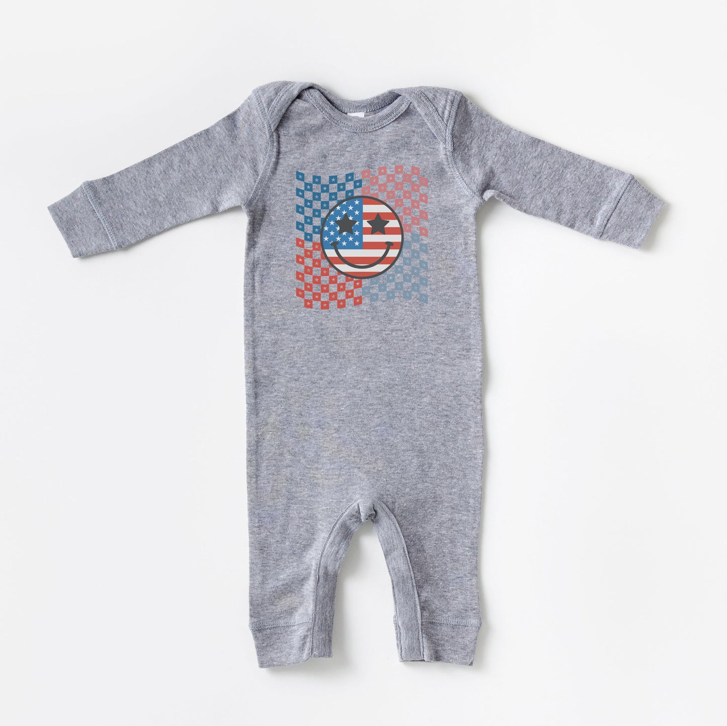 Checkered Patriotic Smiley Face | Baby Romper