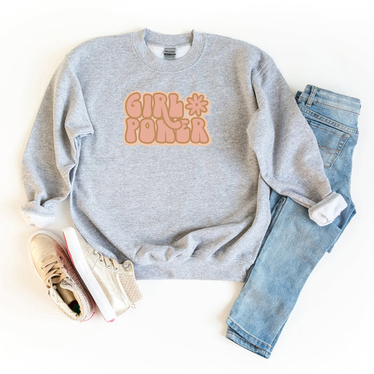 Retro Girl Power With Flower | Youth Sweatshirt