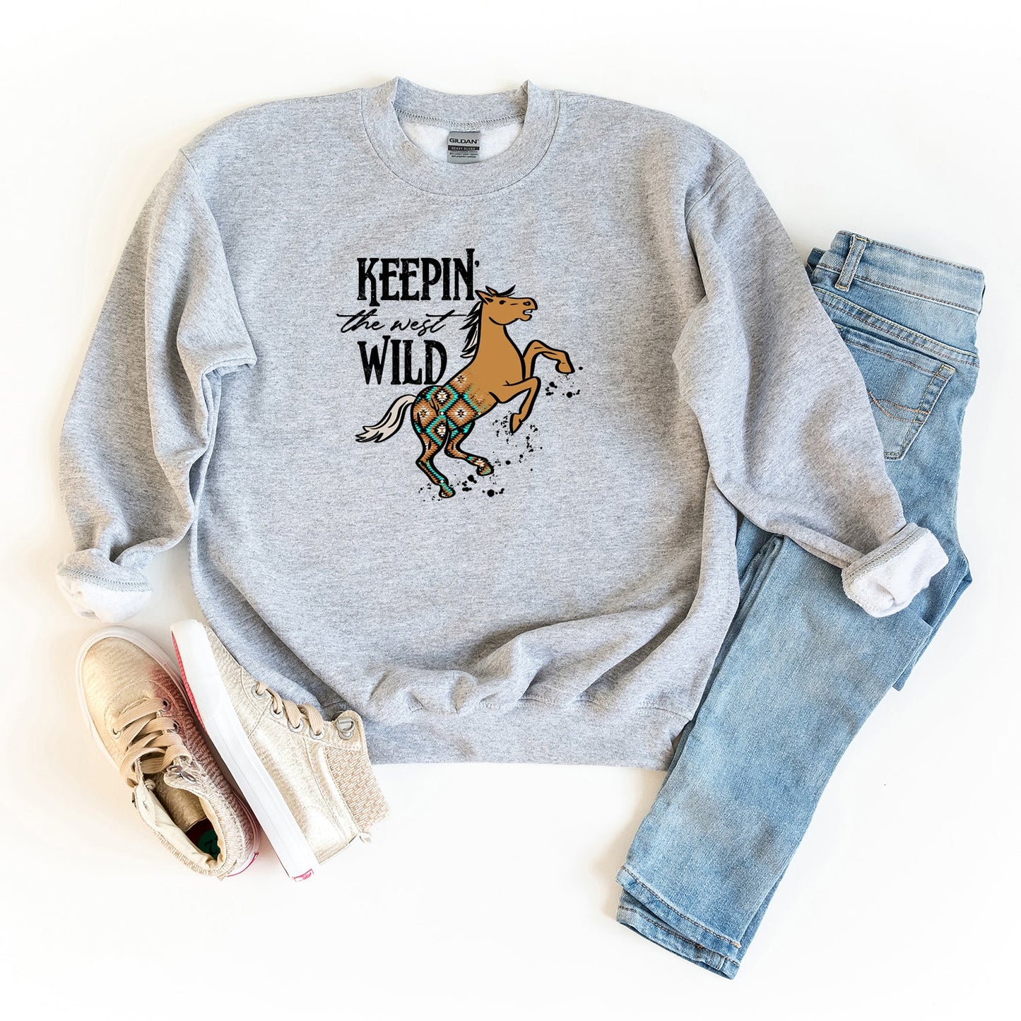 Keepin The West Wild Horse | Youth Graphic Sweatshirt