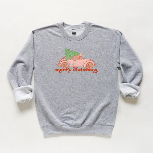 Merry Christmas Pink Car | Youth Sweatshirt