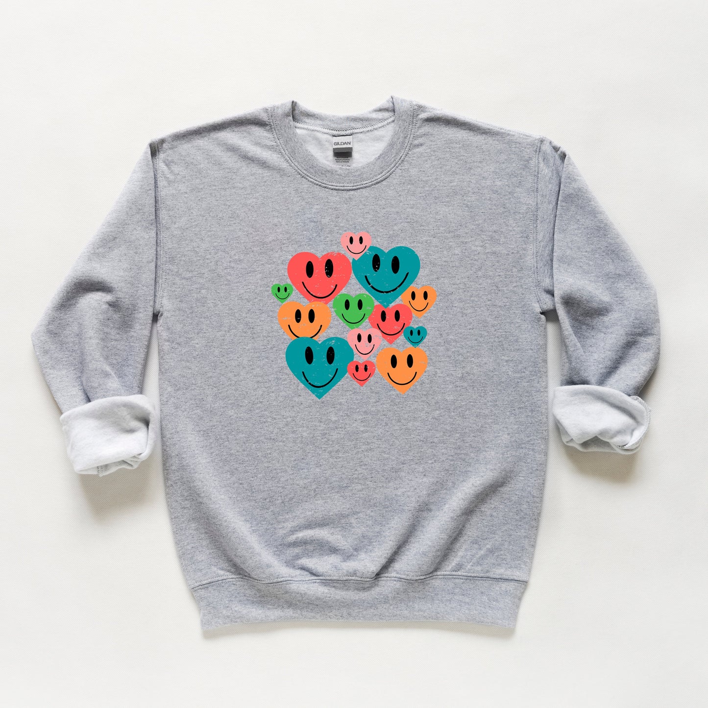 Distressed Smiley Hearts | Youth Sweatshirt