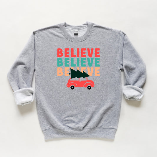 Believe Stacked Car | Youth Sweatshirt