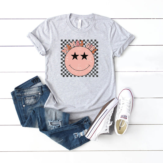 Mama's Girl Checkered Smiley Face | Youth Short Sleeve Crew Neck