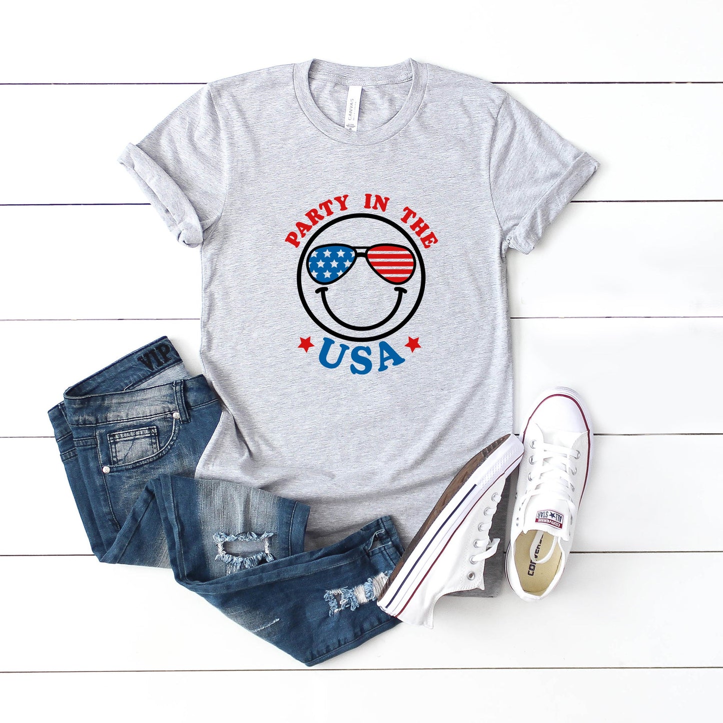 Party In The USA Smiley Face | Youth Short Sleeve Crew Neck