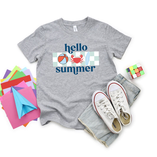 Hello Summer Checkered | Youth Short Sleeve Crew Neck