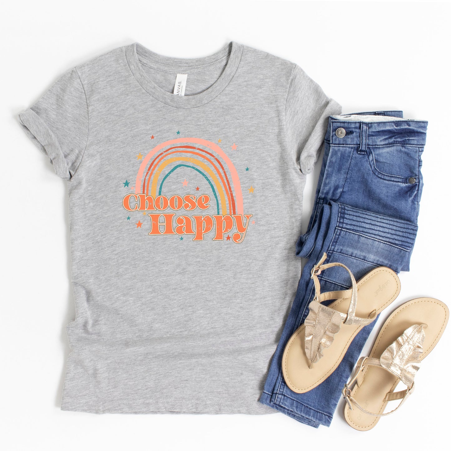 Choose Happy Rainbow | Youth Short Sleeve Crew Neck