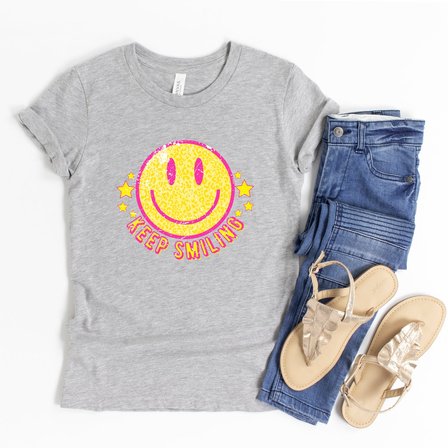 Keep Smiling Happy Face | Youth Short Sleeve Crew Neck