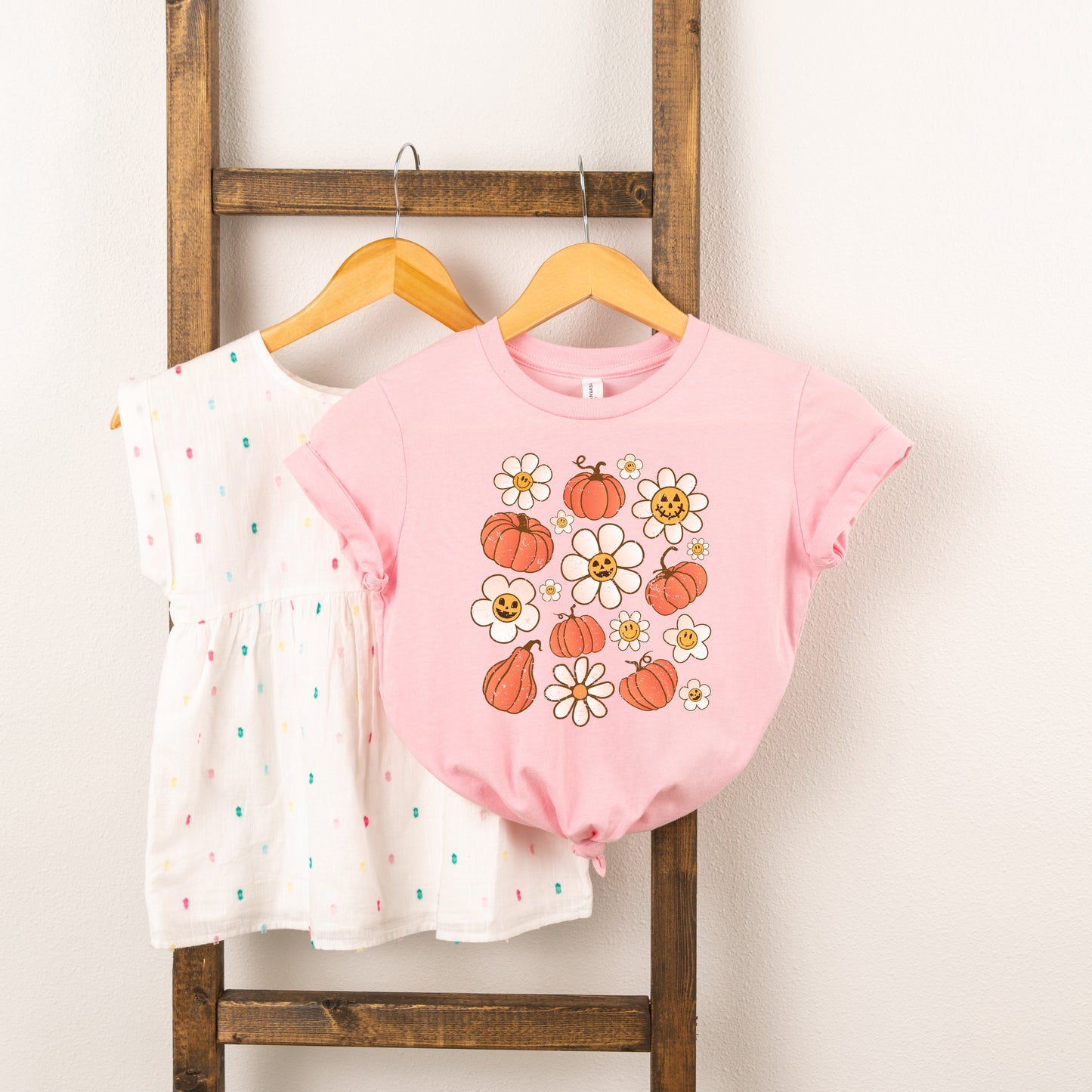 Distressed Flowers And Pumpkins | Youth Short Sleeve Crew Neck