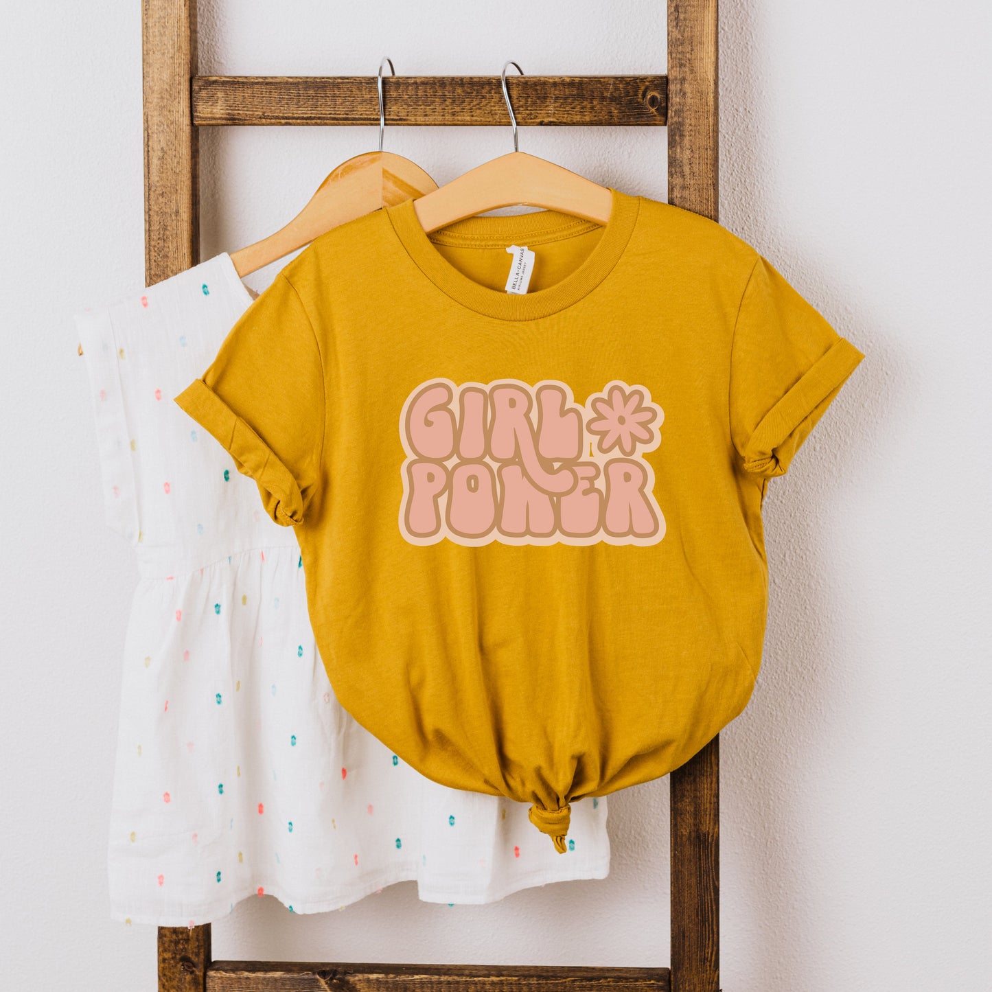 Retro Girl Power With Flower | Youth Short Sleeve Crew Neck