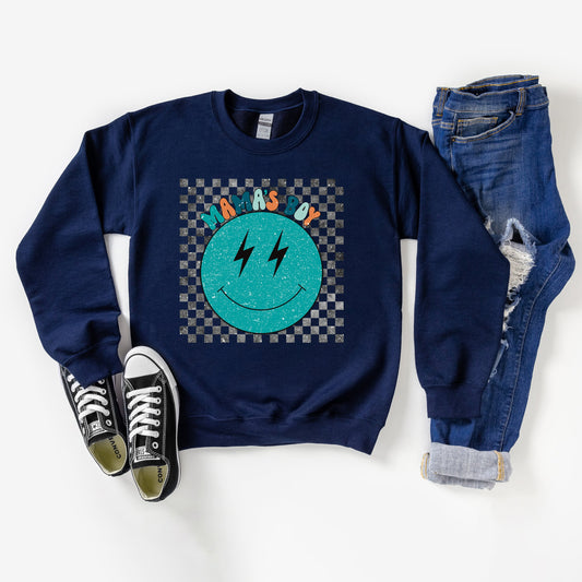 Mama's Boy Checkered Smiley Face | Youth Sweatshirt