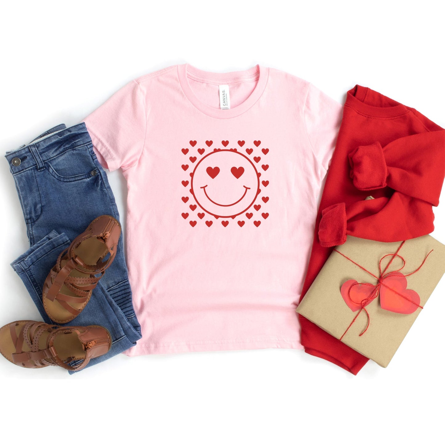 Smiley Face Hearts | Youth Short Sleeve Crew Neck
