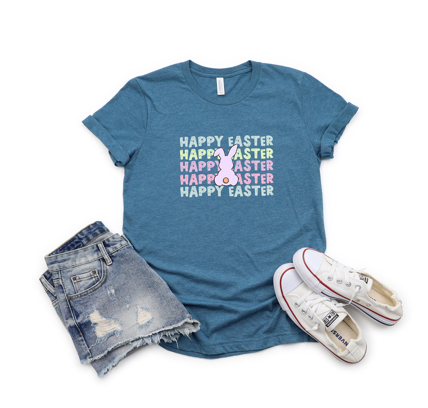 Pastel Happy Easter Stacked | Youth Short Sleeve Crew Neck