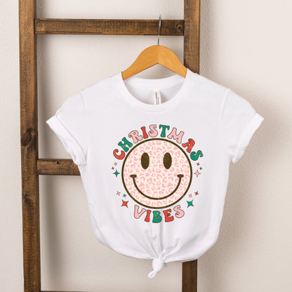 Retro Smiley Face Christmas Vibes | Toddler Short Sleeve Crew Neck