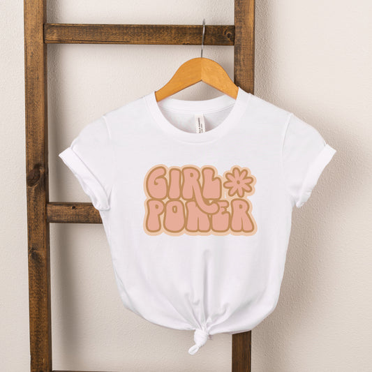 Retro Girl Power With Flower | Youth Short Sleeve Crew Neck