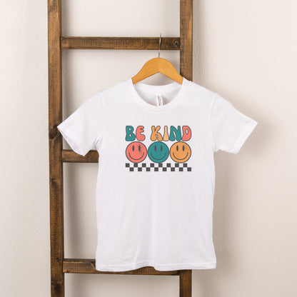 Checkered Be Kind Smiley Face | Toddler Short Sleeve Crew Neck