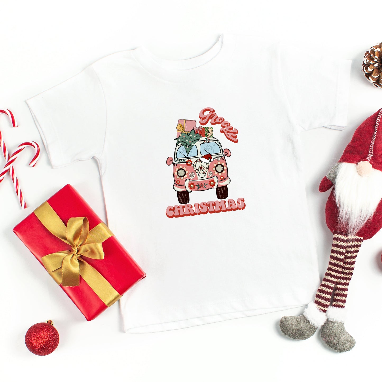 Retro Van Groovy Christmas | Toddler Short Sleeve Crew Neck