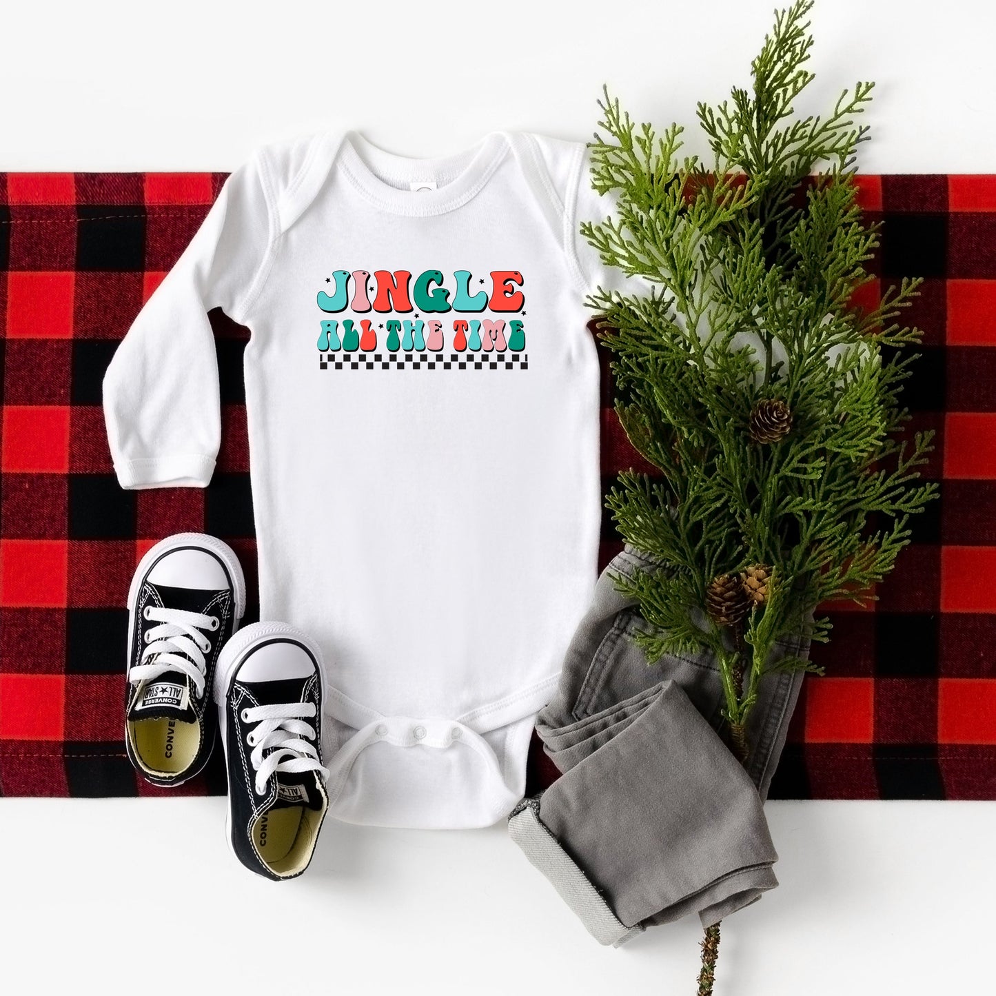 Retro Jingle All The Time | Baby Long Sleeve Onesie