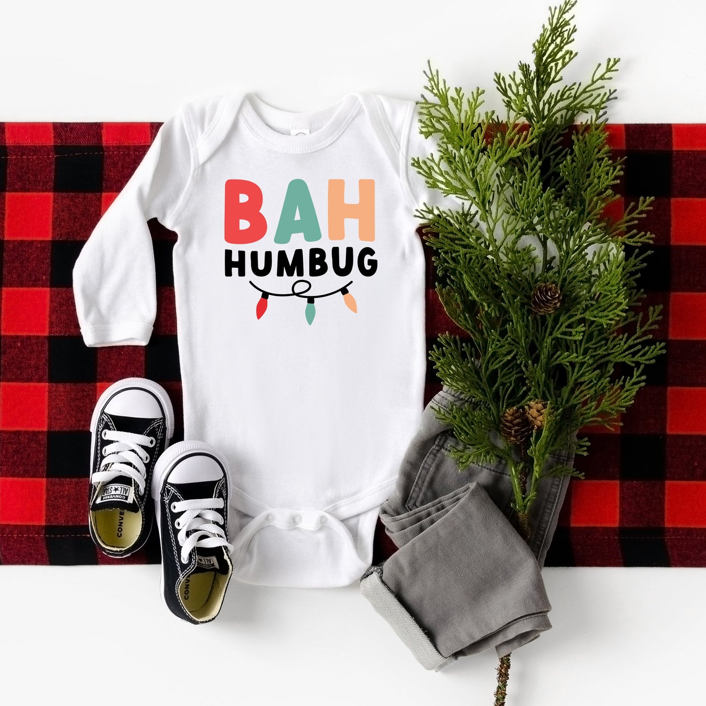 Bah Humbug Lights | Baby Long Sleeve Onesie