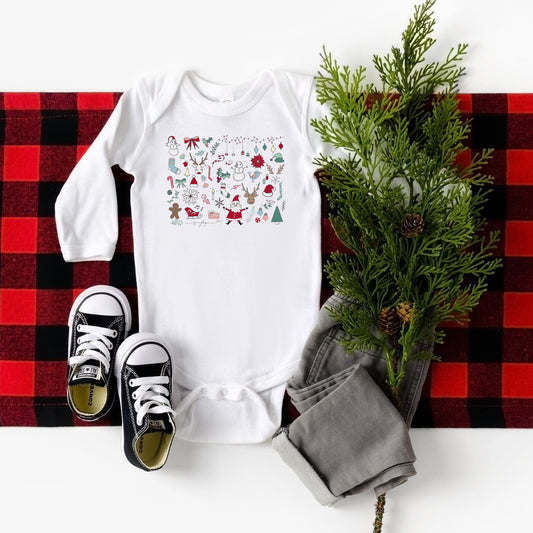 Christmas Doodles | Baby Long Sleeve Onesie