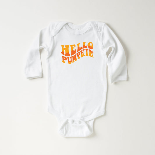 Hello Pumpkin Wavy | Baby Long Sleeve Onesie