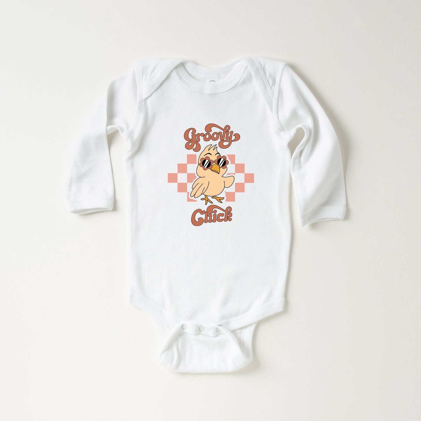 Groovy Chick Checkered | Baby Long Sleeve Onesie