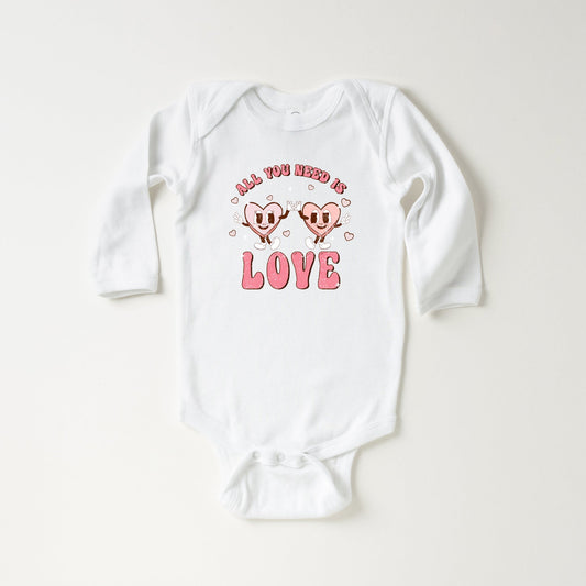 Retro All You Need Is Love Hearts | Baby Long Sleeve Onesie