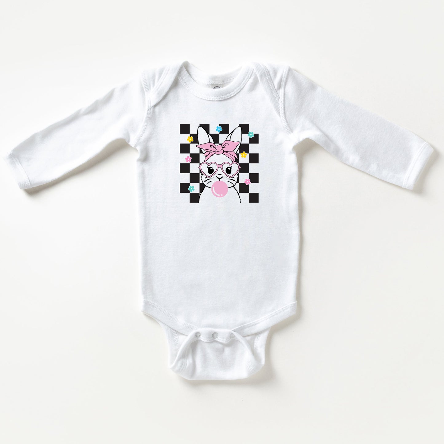 Groovy Checkered Bunny | Baby Long Sleeve Onesie