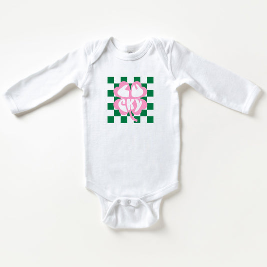Lucky Clover Checkered | Baby Long Sleeve Onesie