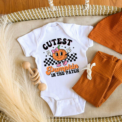 Cutest Pumpkin Checkered | Baby Graphic Short Sleeve Onesie