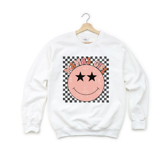 Mama's Girl Checkered Smiley Face | Youth Sweatshirt