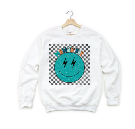 Mama's Boy Checkered Smiley Face | Youth Sweatshirt