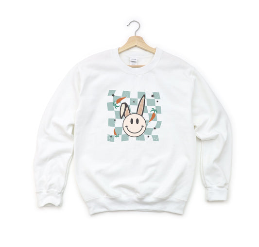 Checkered Smiley Easter Bunny | Youth Sweatshirt
