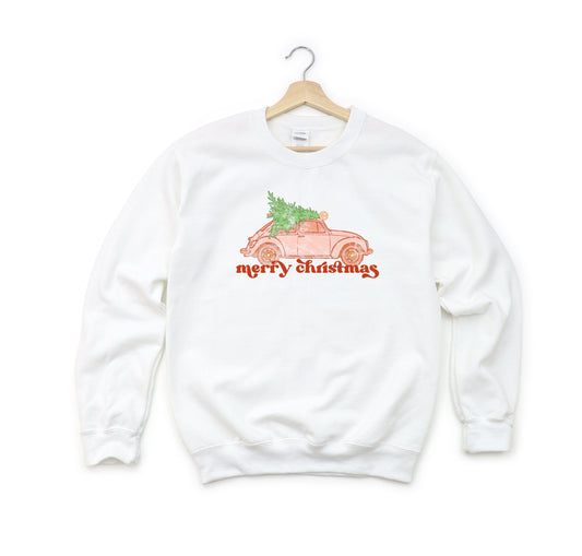 Merry Christmas Pink Car | Youth Sweatshirt