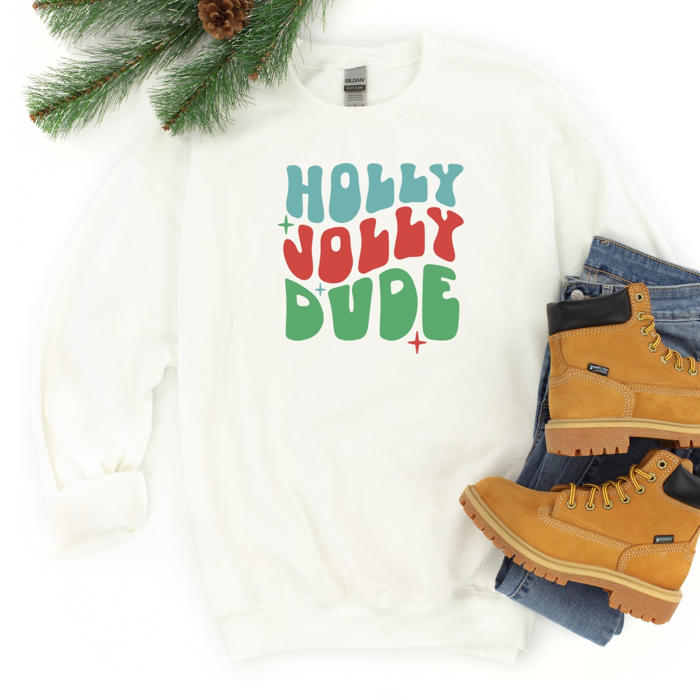 Holly Jolly Dude Wavy | Youth Sweatshirt