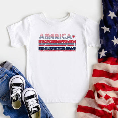 America With Stars And Stripes | Toddler Short Sleeve Crew Neck