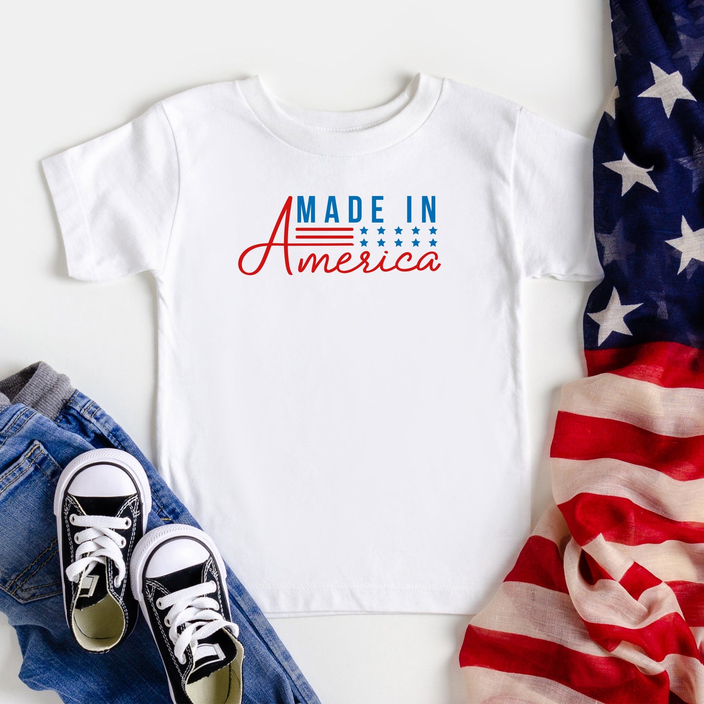 Made In America Stars And Stripes | Toddler Short Sleeve Crew Neck
