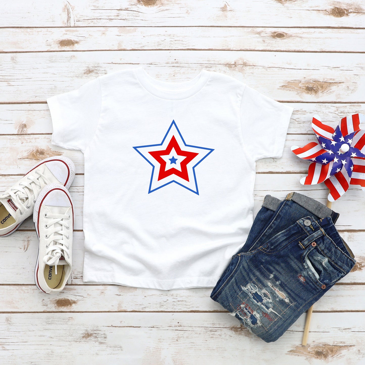 Patriotic Three Star | Toddler Short Sleeve Crew Neck