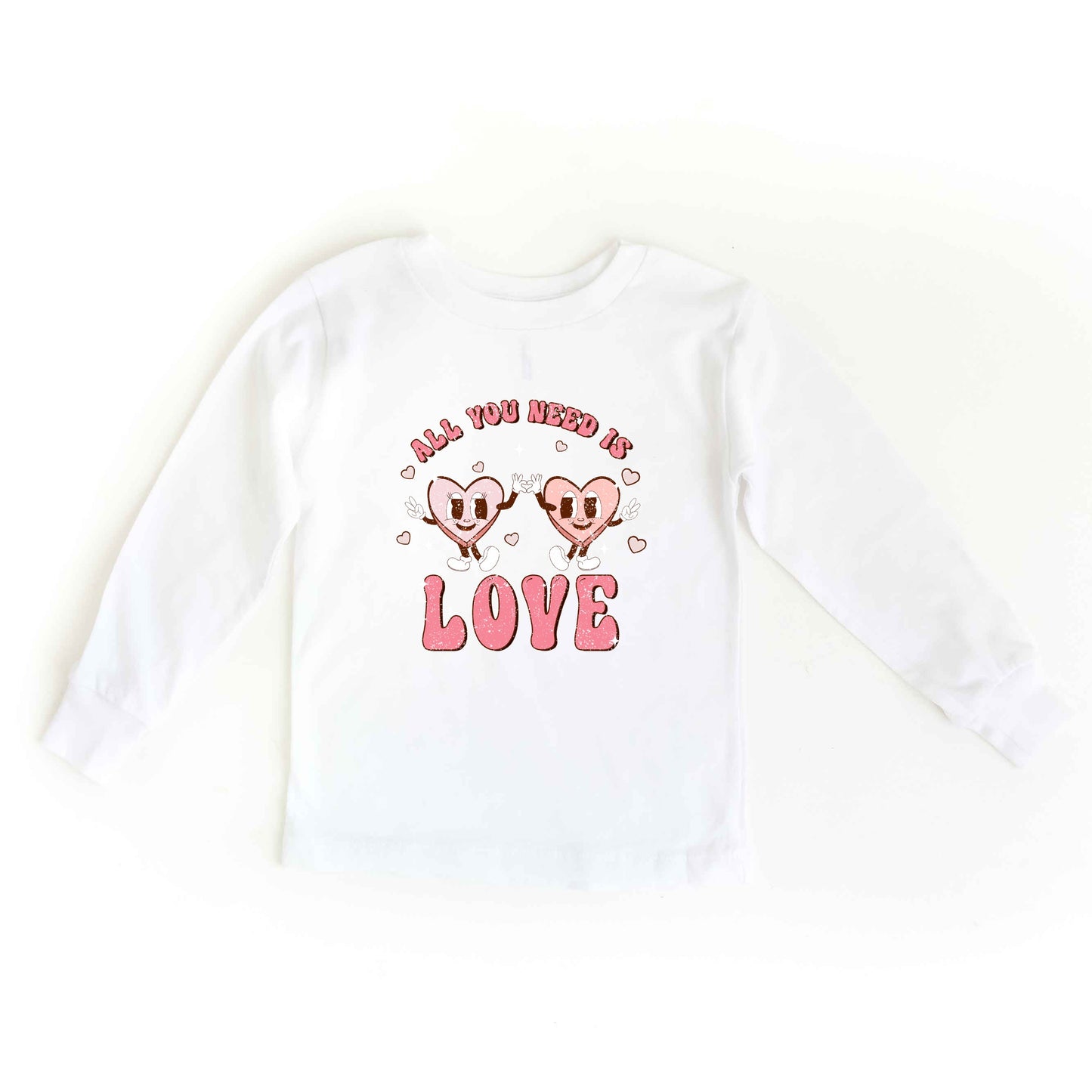 Retro All You Need Is Love Hearts | Youth Long Sleeve Tee