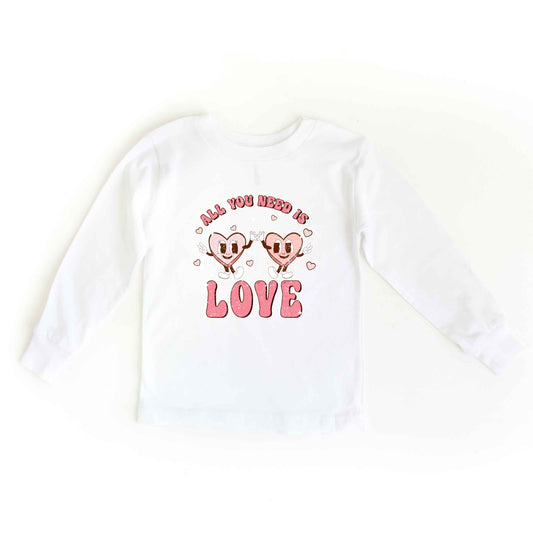 Retro All You Need Is Love Hearts | Youth Long Sleeve Tee