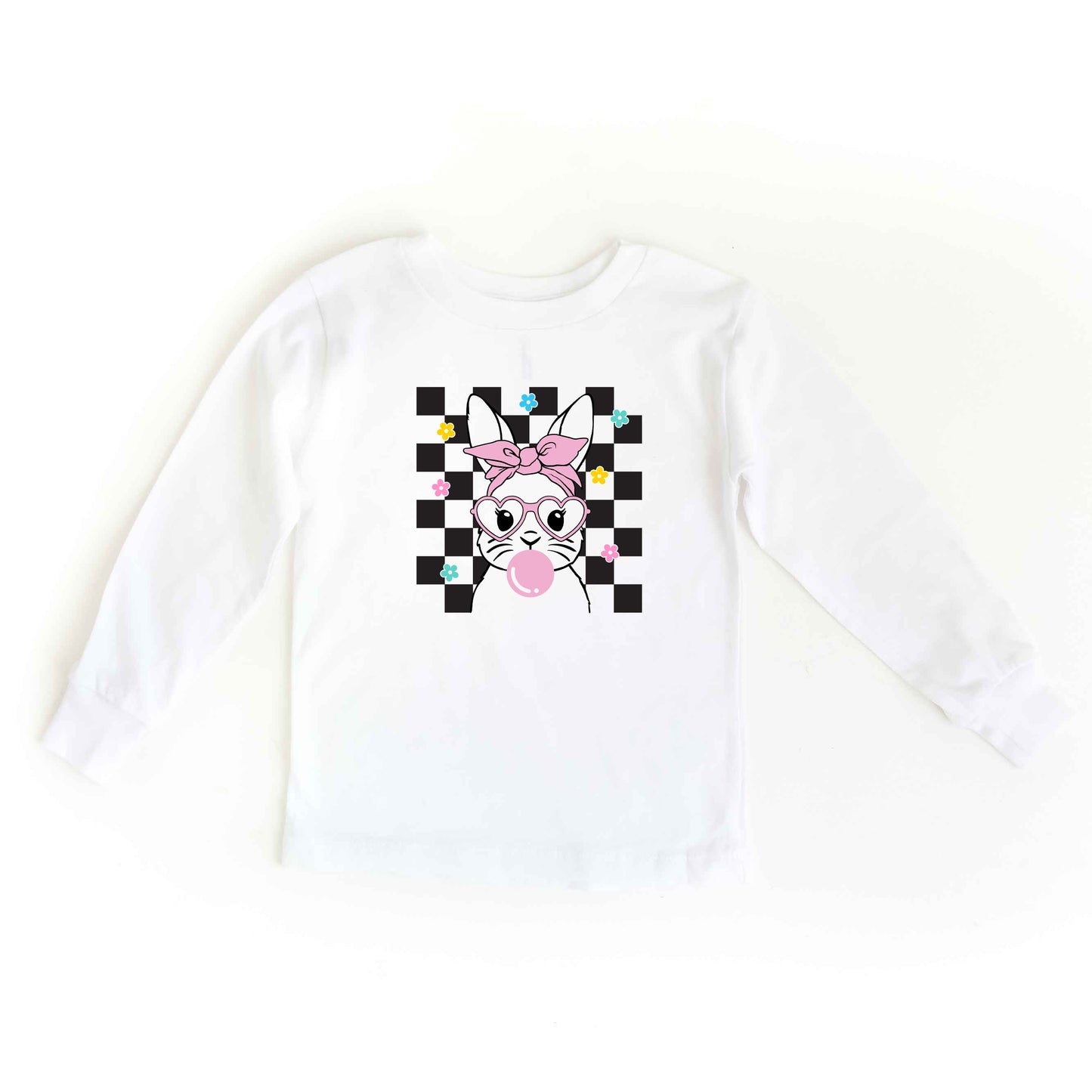 Groovy Checkered Bunny | Toddler Long Sleeve Tee